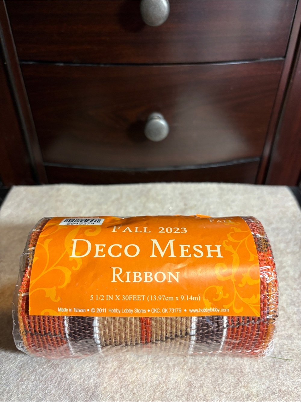 Decorative Orange and Brown Woven Mesh Ribbon - Fall Decor